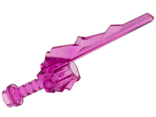 Display of LEGO part no. 86146 which is a Trans-Dark Pink Minifigure, Weapon Sword Hilt with Crystal Shard 