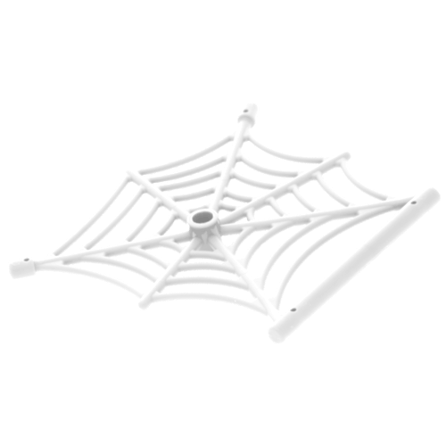 Display of LEGO part no. 90981 which is a White Spider Web Flat with Hollow Stud, Bar Ends, and Bar