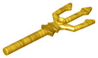 Display of LEGO part no. 92289 which is a Pearl Gold Minifigure, Weapon Trident 