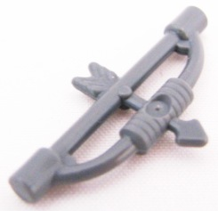 Display of LEGO part no. 94158b which is a Dark Bluish Gray Minifigure, Weapon Bow, Longbow with Arrow 
