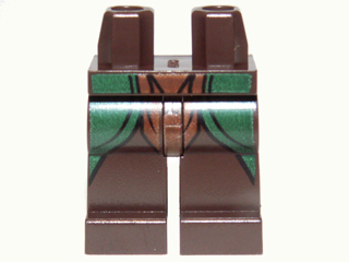 Display of LEGO part no. 970c00pb0212 which is a Dark Brown Hips and Legs with Dark Green Elven Robe Pattern 