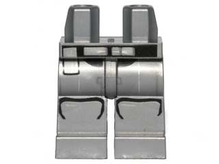 Display of LEGO part no. 970c00pb0450 which is a Flat Silver Hips and Legs with SW Stormtrooper Ep. 7 Black, Dark Bluish Gray and Silver Lines Armor Pattern (Captain Phasma) 
