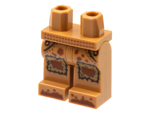 Display of LEGO part no. 970c00pb0994 which is a Medium Nougat Hips and Legs with Knee Patches, Pockets, Dirt Stains and Muddy Feet Pattern 