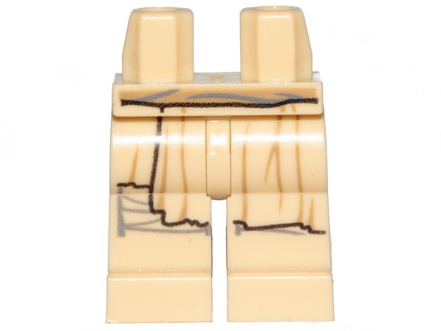 Display of LEGO part no. 970c00pb1047 which is a Tan Hips and Legs with SW Frayed Robe and Wrappings on Right Leg Pattern 