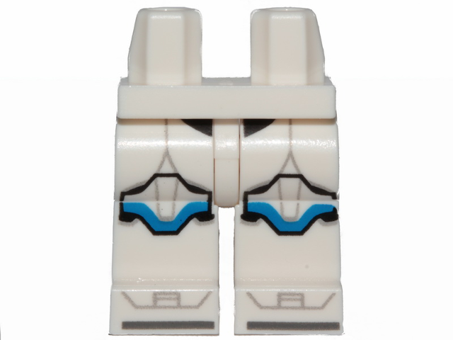 Display of LEGO part no. 970c00pb1115 which is a White Hips and Legs with SW Clone Trooper Armor and Blue Markings Pattern 