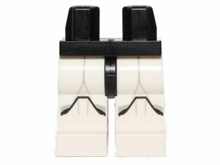 Display of LEGO part no. 970c01pb27 which is a Black Hips and White Legs with SW Clone Trooper and Markings Pattern 
