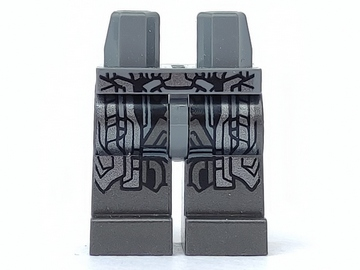 Display of LEGO part no. 970c77pb03 which is a Dark Bluish Gray Hips and Pearl Dark Gray Legs with Silver Armor Pattern 