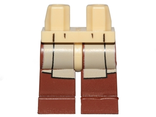 Display of LEGO part no. 970c88pb17 which is a Tan Hips and Reddish Brown Legs with SW Jedi Robe Ends Pattern 