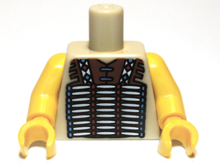 Display of LEGO part no. 973pb0791c01 which is a Tan Torso Western Indians Vest Pattern / Yellow Arms / Yellow Hands 