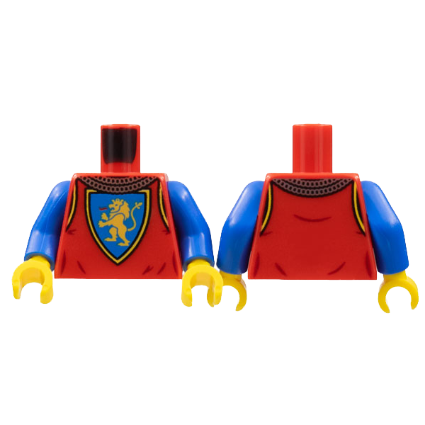 LEGO Part 973pb4840c01 Torso Castle Surcoat, Silver Chain Mail Collar, Yellow Lion with Raised Foot on Blue Shield Emblem Pattern / Blue Arms / Yellow Hands