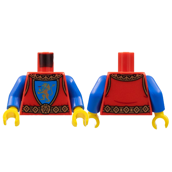 LEGO Part 973pb4841c01 Torso Castle Surcoat, Gold Collar and Belt, Lion with Raised Foot on Blue Shield Emblem Pattern / Blue Arms / Yellow Hands