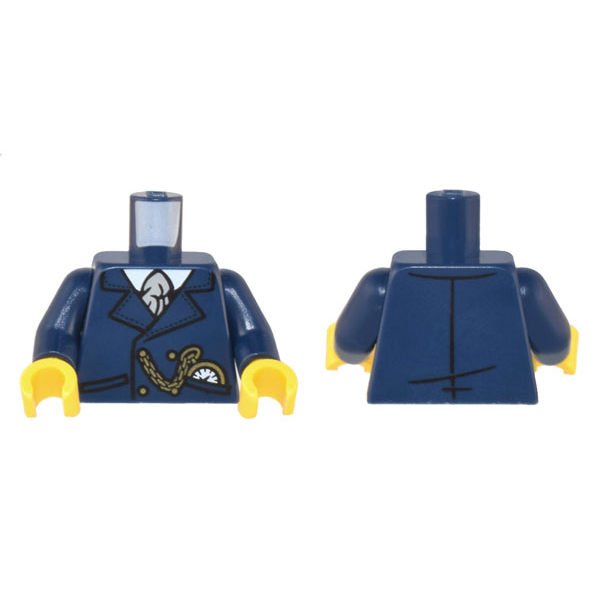 Dark Blue LEGO Part 973pb4937c01 Torso Suit Jacket, White Shirt, Light Bluish Gray Tie, Gold Chain and Watch Pattern / Dark Blue Arms / Yellow Hands