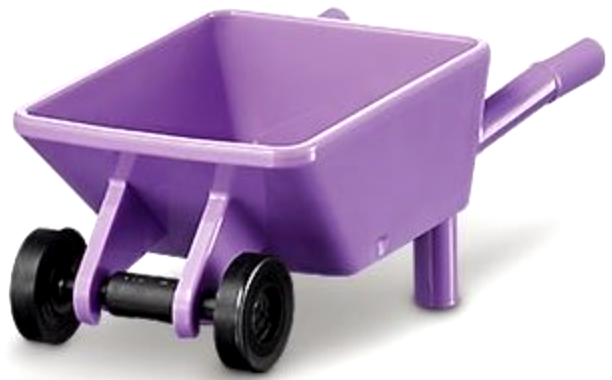 Display of LEGO part no. 98288c03 which is a Medium Lavender Minifigure, Utensil Wheelbarrow with Black Trolley Wheels (98288 / 2496) 