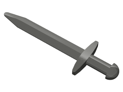 Display of LEGO part no. 98370 which is a Pearl Dark Gray Minifigure, Weapon Sword, Greatsword Pointed with Thin Crossguard 