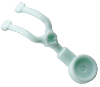 Display of LEGO part no. 98393a which is a Light Aqua Friends Accessories Medical Stethoscope 