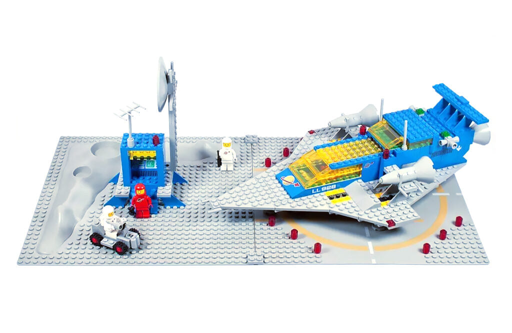 LEGO model of a space station on a white background