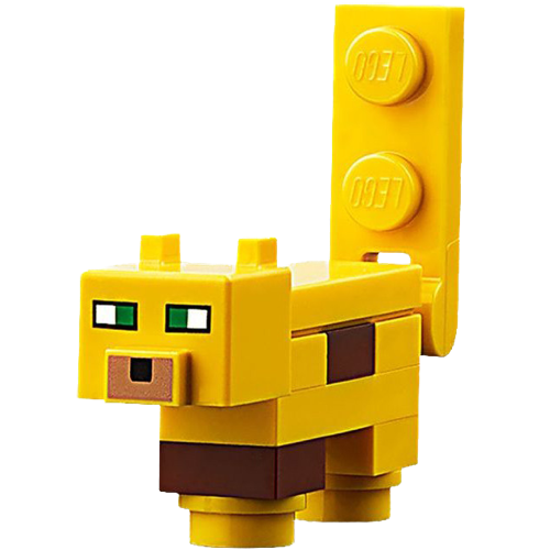 Display of LEGO part no. mineocelot01 which is a Yellow Minecraft Ocelot (Bright Light Orange Plate, Round 1 x 1 with Flower Edge Feet) - Brick Built