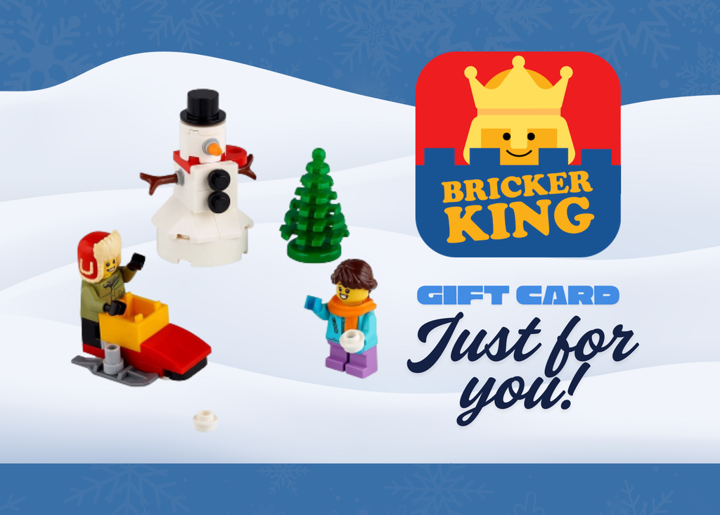 Bricker King gift card with Christmas-themed figures and snow scene