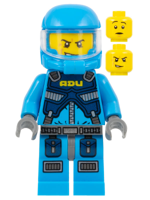 This LEGO minifigure is called, Alien Defense Unit Soldier 2, Dark Bluish Gray Hips . It's minifig ID is ac005.