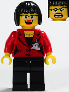 This LEGO minifigure is called, Alien Conquest Reporter . It's minifig ID is ac008.