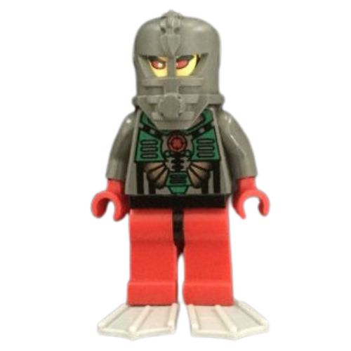 This LEGO minifigure is called, Commander Manta Ray, Light Gray Flippers . It's minifig ID is aqu013a.