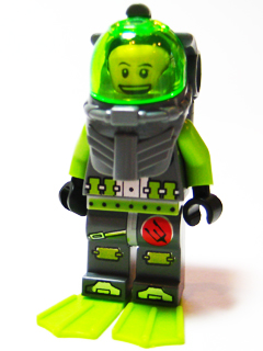 This LEGO minifigure is called, Atlantis Diver 2, Bobby with Flippers . It's minifig ID is atl002.