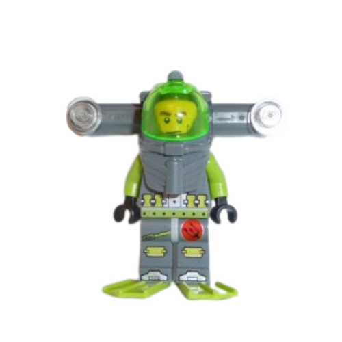 This LEGO minifigure is called, Atlantis Diver 1, Axel, With Horizontal Lights . It's minifig ID is atl010.
