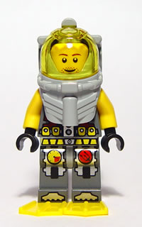 This LEGO minifigure is called, Atlantis Diver 4, Lance Spears, With Yellow Flippers and Trans-Yellow Visor . It's minifig ID is atl018.