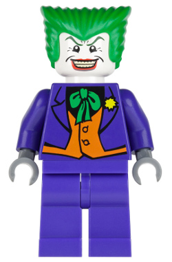 This LEGO minifigure is called, The Joker, Orange Vest *with BANG blaster. It's minifig ID is bat005.