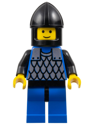 This LEGO minifigure is called, Scale Mail, Blue, Blue Legs with Black Hips, Black Chin-Guard . It's minifig ID is cas141.
