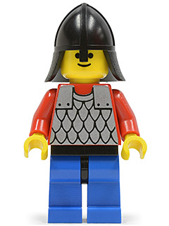This LEGO minifigure is called, Scale Mail, Red with Red Arms, Blue Legs with Black Hips, Black Neck-Protector . It's minifig ID is cas154.