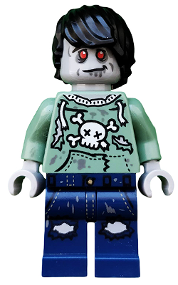 This LEGO minifigure is called, Zombie Skateboarder . It's minifig ID is col227.