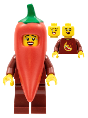 This LEGO minifigure is called, Chili Costume Fan, Series 22 (Minifigure Only without Stand and Accessories) . It's minifig ID is col387.