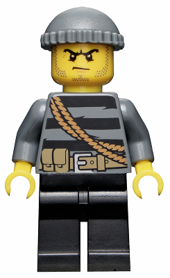 This LEGO minifigure is called, Police, City Burglar, Knit Cap . It's minifig ID is cty0364.