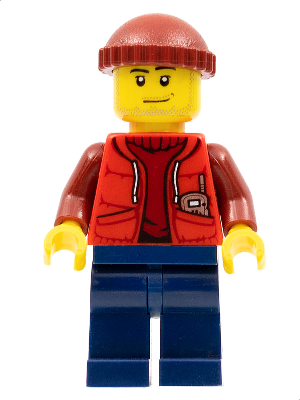 This LEGO minifigure is called, Deep Sea Submariner Male, Dark Red Knit Cap . It's minifig ID is cty0566.