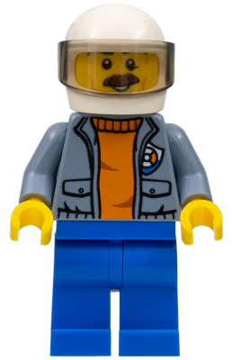 This LEGO minifigure is called, Coast Guard City, Helicopter Pilot with Moustache . It's minifig ID is cty0828.