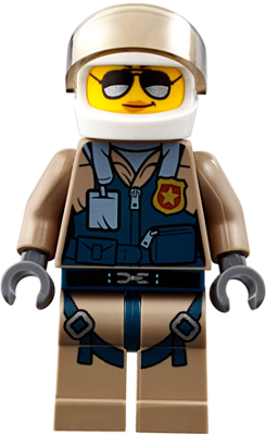 This LEGO minifigure is called, Mountain Police, Officer Female, Pilot with Helmet and Visor . It's minifig ID is cty0832.