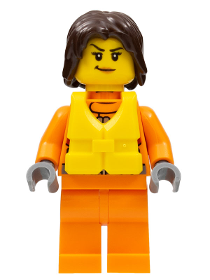 This LEGO minifigure is called, Coast Guard City, Female Rescuer, Dark Brown Hair with Life Jacket . It's minifig ID is cty0863.