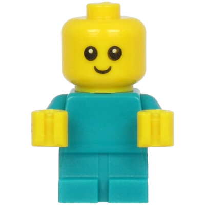 Display of LEGO City Baby, Dark Turquoise Body with Yellow Hands