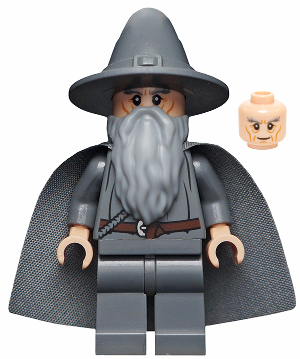 This LEGO minifigure is called, Gandalf the Grey, Wizard / Witch Hat, Long Cheek Lines . It's minifig ID is dim001.