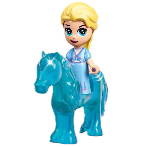 Display of LEGO Disney Elsa with Bright Light Blue Dress, Micro Doll with horse
