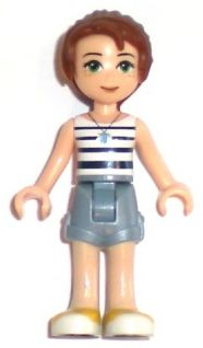 This LEGO minifigure is called, Emily Jones, Sand Blue Shorts . It's minifig ID is elf005.