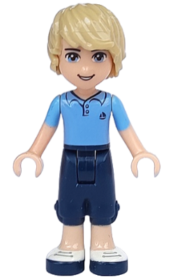 This LEGO minifigure is called, Friends Andrew, Dark Blue Cropped Trousers, Bright Light Blue Polo Shirt . It's minifig ID is frnd047.