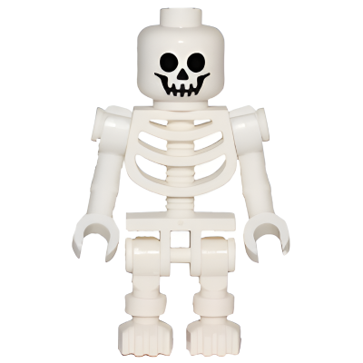 This LEGO minifigure is called, Skeleton with Standard Skull, Bent Arms Vertical Grip . It's minifig ID is gen047.