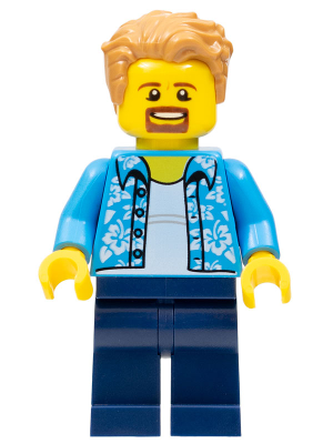 This LEGO minifigure is called, LEGO Store Customer with Hawaiian Shirt . It's minifig ID is gen105.