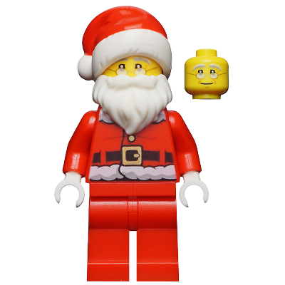 Display of LEGO Holiday & Event Santa, Red Legs, Fur Lined Jacket with Button, Glasses