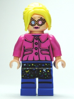 This LEGO minifigure is called, Luna Lovegood, Dark Pink Jacket, Ponytail . It's minifig ID is hp103.
