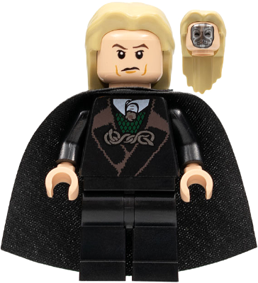 This LEGO minifigure is called, Lucius Malfoy, Black Robe, Tan Hair . It's minifig ID is hp104.