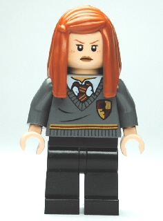 This LEGO minifigure is called, Ginny Weasley, Gryffindor Stripe and Shield Torso, Black Legs . It's minifig ID is hp114.