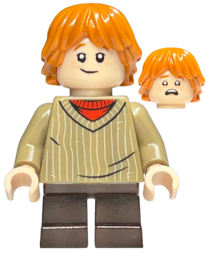 This LEGO minifigure is called, Ron Weasley, Dark Tan Sweater . It's minifig ID is hp142.